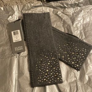 Eileen Fisher grey Merino Fingerless Gloves NWT